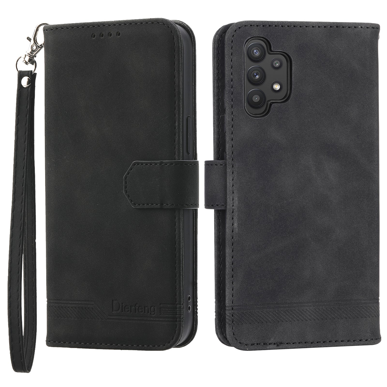 DIERFENG DF-03 PU Leather Phone Cover for Samsung Galaxy A32 4G (EU Version) Stand Wallet Lines Imprinted Case DIERFENG DF-03 PU Leather Phone Cover for Samsung Galaxy A32 4G (EU Version) Stand Wallet Lines Imprinted Case